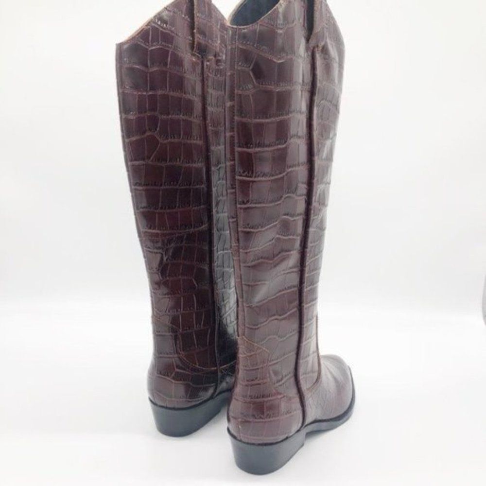 MARC FISHER Croc Embossed Leather Western Boot - Picture 4 of 10
